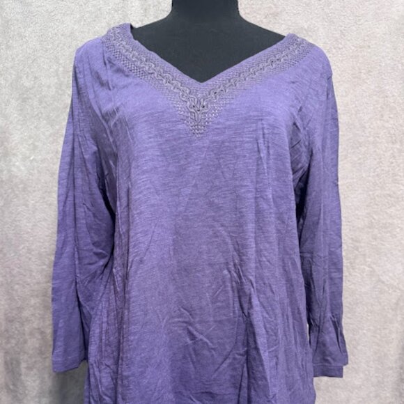 J. Jill Long Sleeve Tee with Embroidered Neckline - Picture 2 of 3